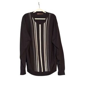 Perry Ellis Mens Black Striped Crewneck Sweater Long Sleeve Casual Size XXL